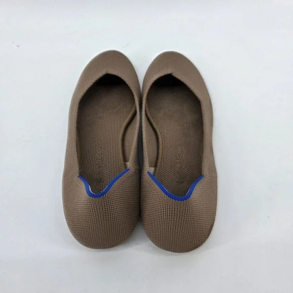 Rothys The Point Brown Knit Flats Women 7.5 Tortoise Shell Sole Blue Halo Ring - Picture 2 of 4
